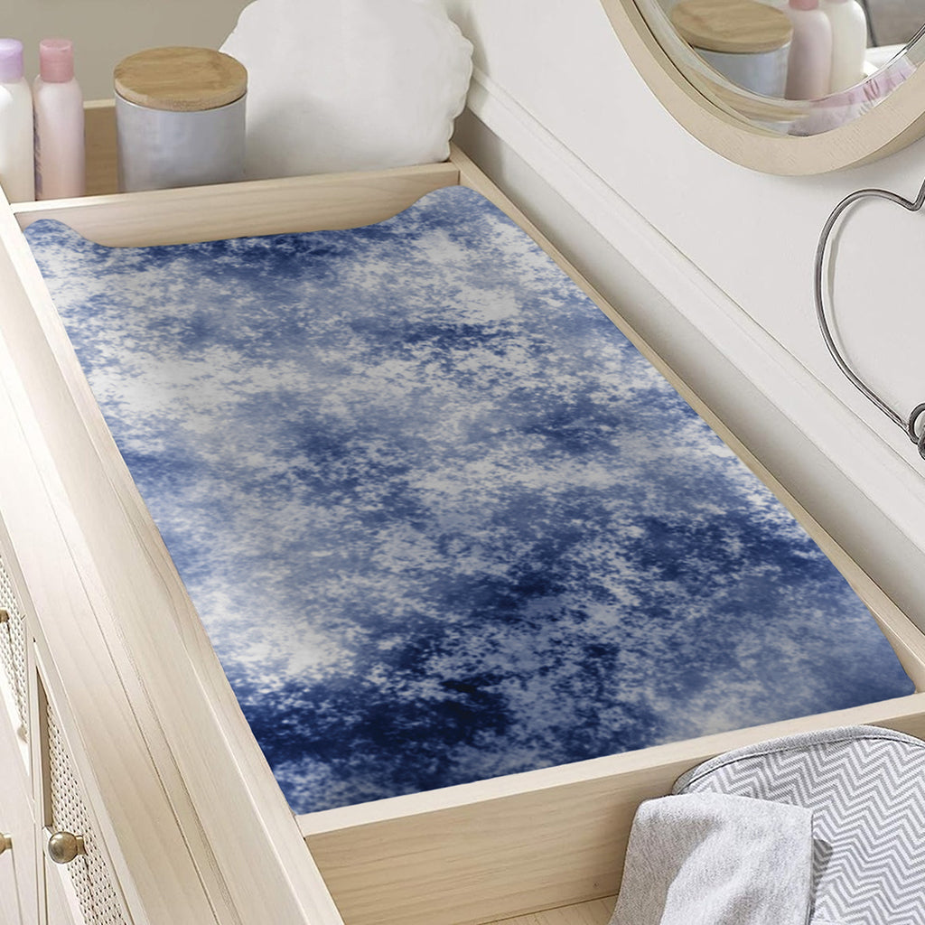 White And Blue Acid Wash Tie Dye Print Changing Pad Cover