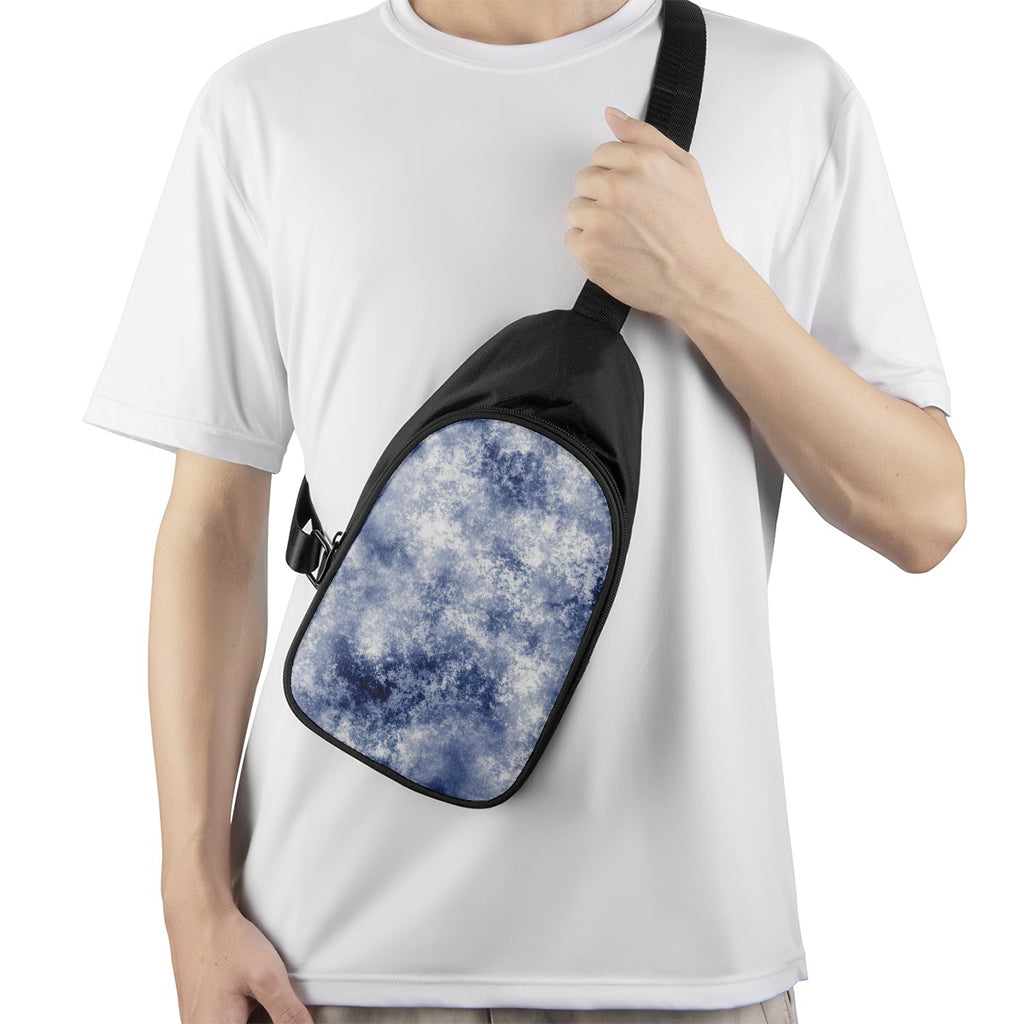 White And Blue Acid Wash Tie Dye Print Chest Bag