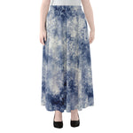 White And Blue Acid Wash Tie Dye Print Chiffon Maxi Skirt