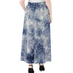 White And Blue Acid Wash Tie Dye Print Chiffon Maxi Skirt