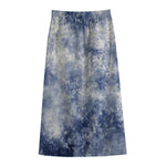 White And Blue Acid Wash Tie Dye Print Cotton Front Slit Maxi Skirt
