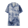 White And Blue Acid Wash Tie Dye Print Cotton Hawaiian Shirt
