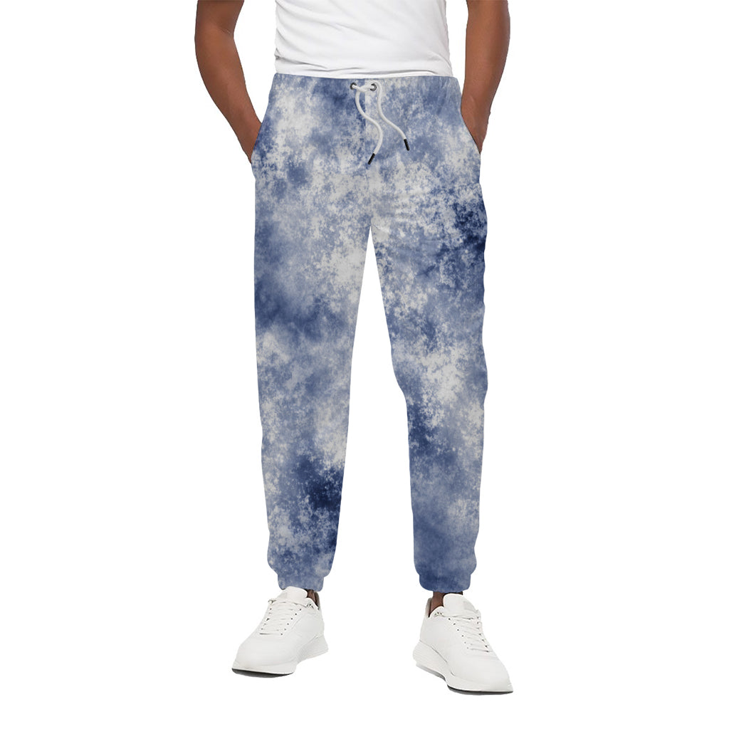 White And Blue Acid Wash Tie Dye Print Cotton Pants