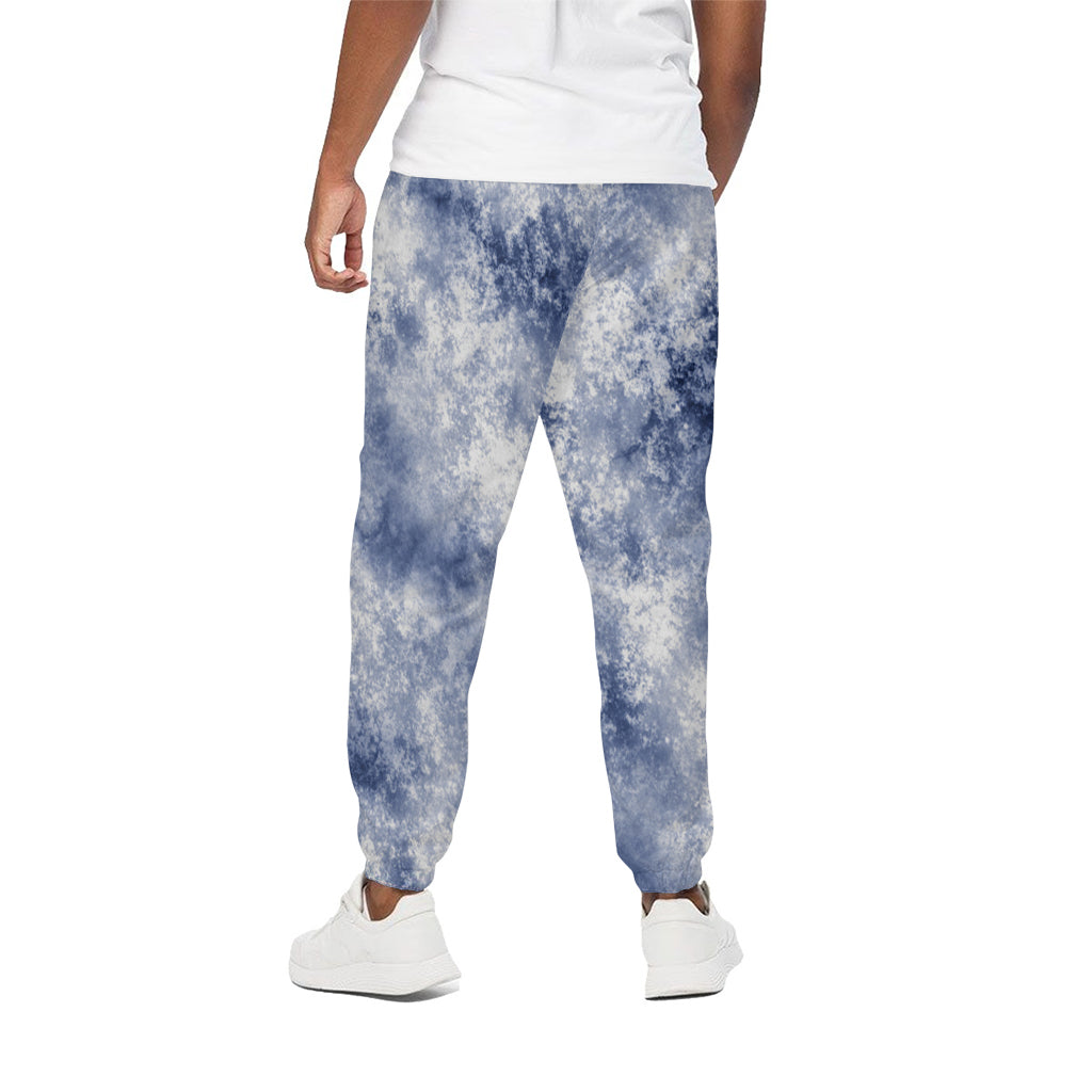 White And Blue Acid Wash Tie Dye Print Cotton Pants