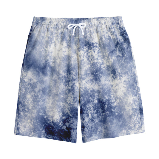 White And Blue Acid Wash Tie Dye Print Cotton Shorts