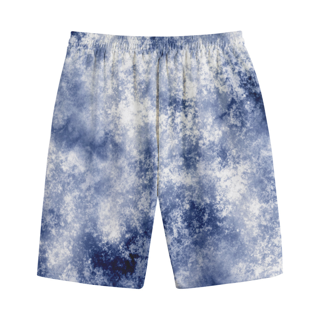 White And Blue Acid Wash Tie Dye Print Cotton Shorts