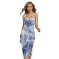 White And Blue Acid Wash Tie Dye Print Cross Back Cami Dress