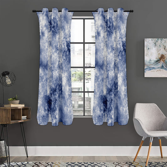 White And Blue Acid Wash Tie Dye Print Curtain