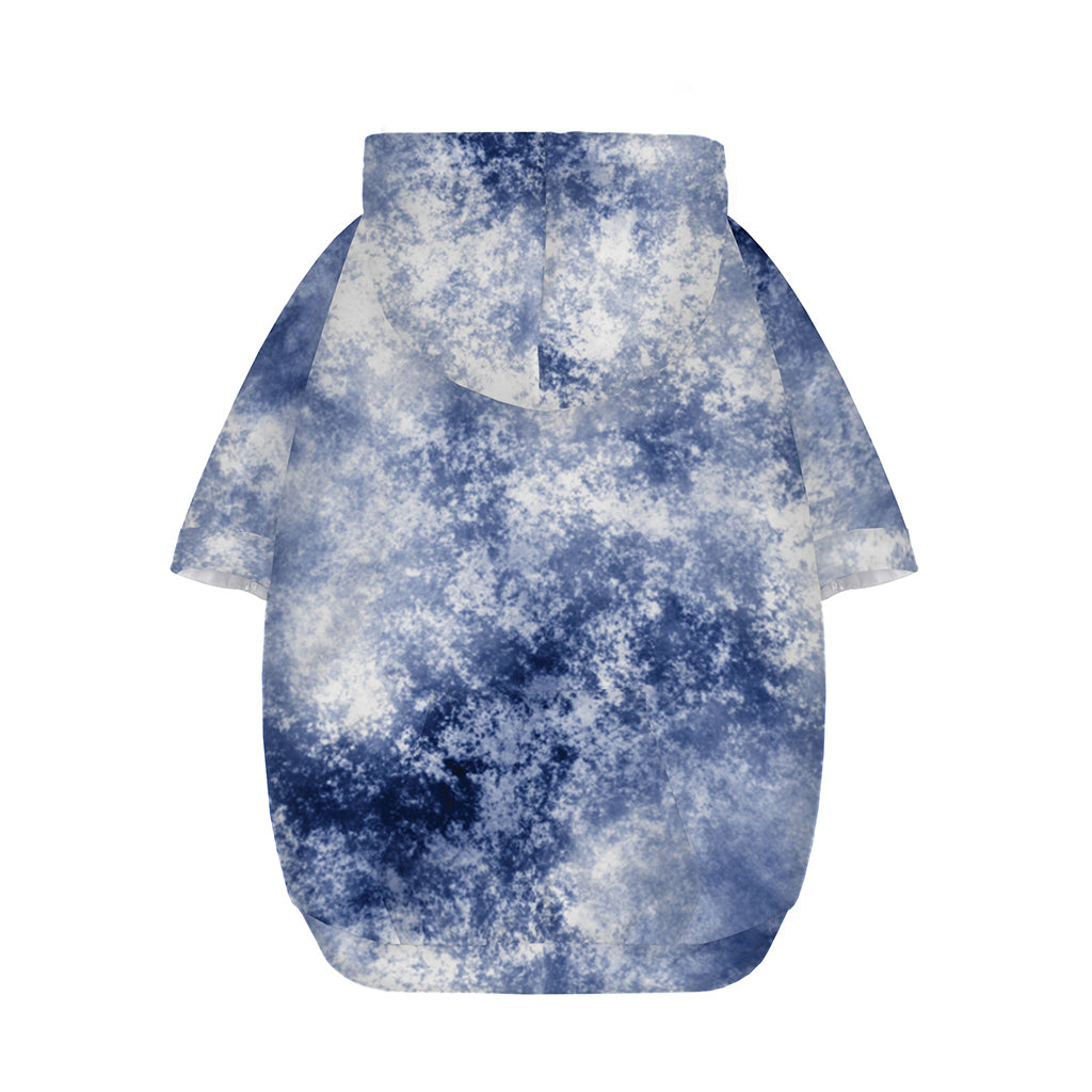White And Blue Acid Wash Tie Dye Print Dog Zip Up Hoodie