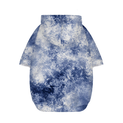 White And Blue Acid Wash Tie Dye Print Dog Zip Up Hoodie