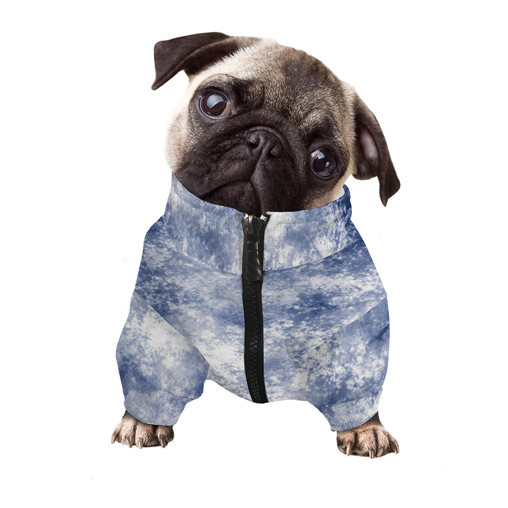 White And Blue Acid Wash Tie Dye Print Dog Zip Up Jacket