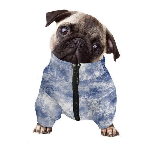 White And Blue Acid Wash Tie Dye Print Dog Zip Up Jacket