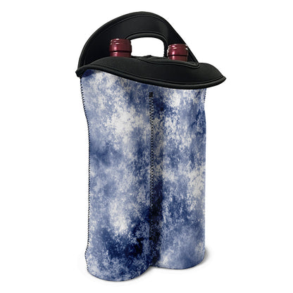 White And Blue Acid Wash Tie Dye Print Double Neoprene Wine Tote
