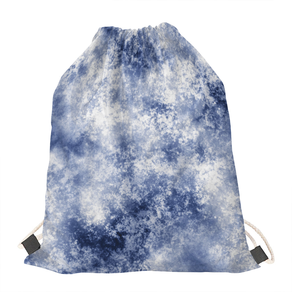 White And Blue Acid Wash Tie Dye Print Drawstring Bag