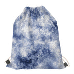 White And Blue Acid Wash Tie Dye Print Drawstring Bag