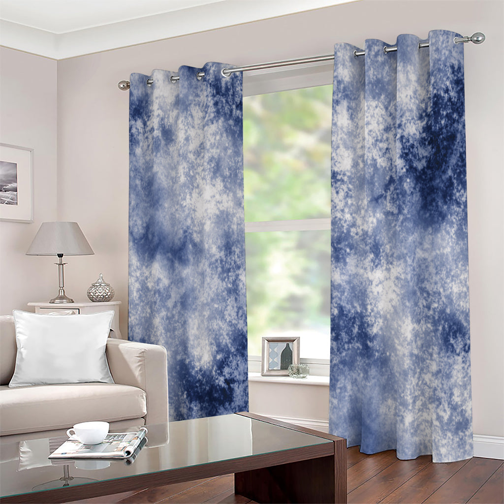 White And Blue Acid Wash Tie Dye Print Extra Wide Grommet Curtains