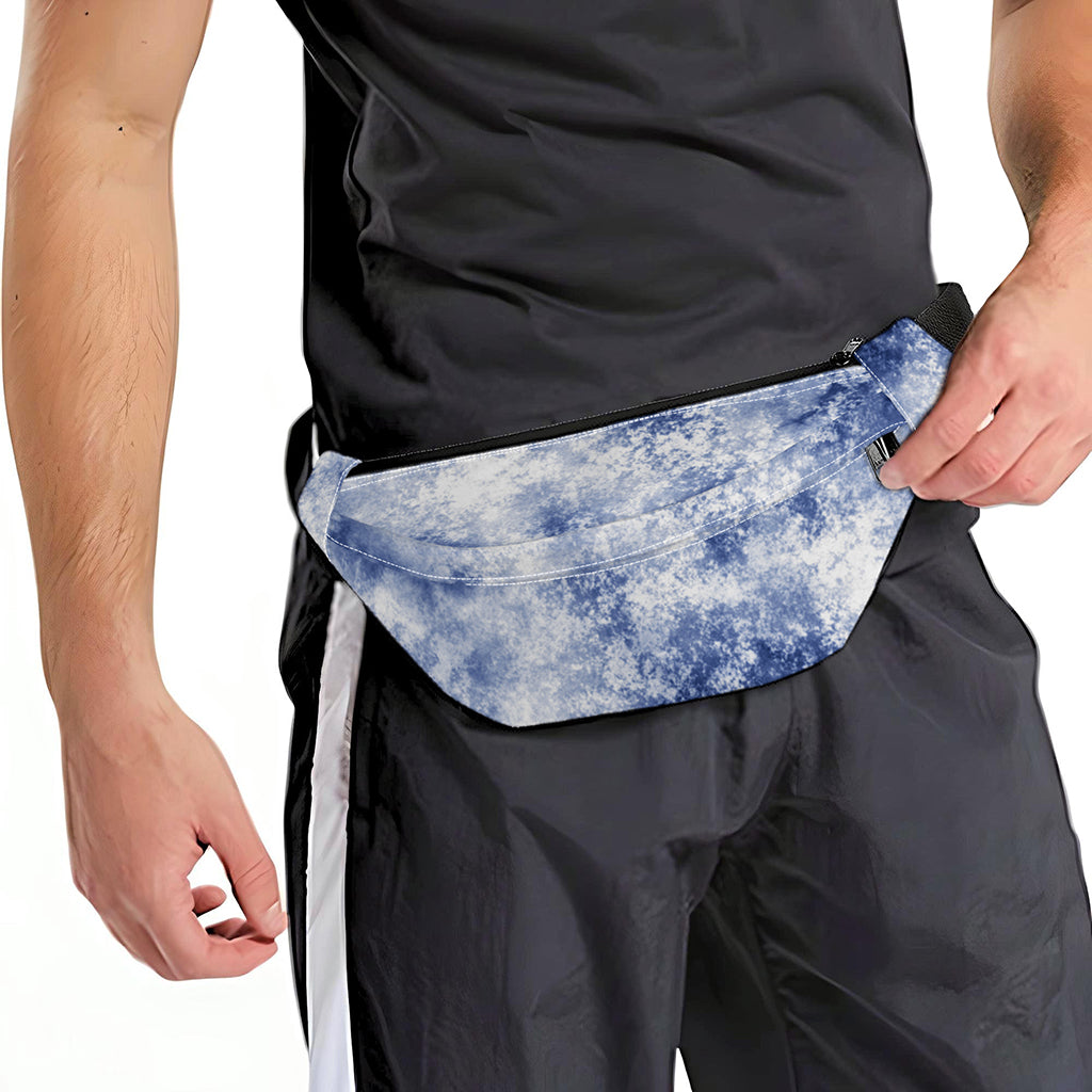 White And Blue Acid Wash Tie Dye Print Fanny Pack