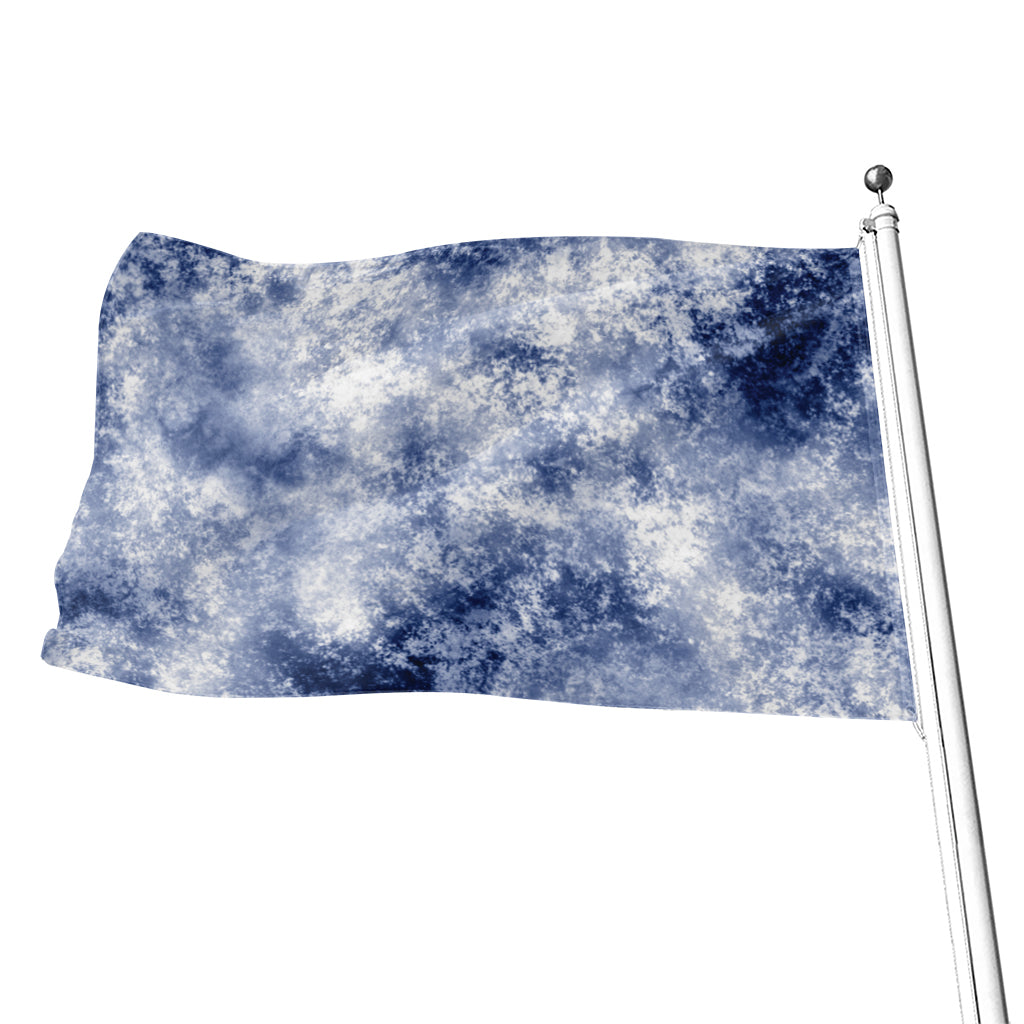 White And Blue Acid Wash Tie Dye Print Flag