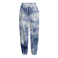 White And Blue Acid Wash Tie Dye Print Fleece Lined Knit Pants