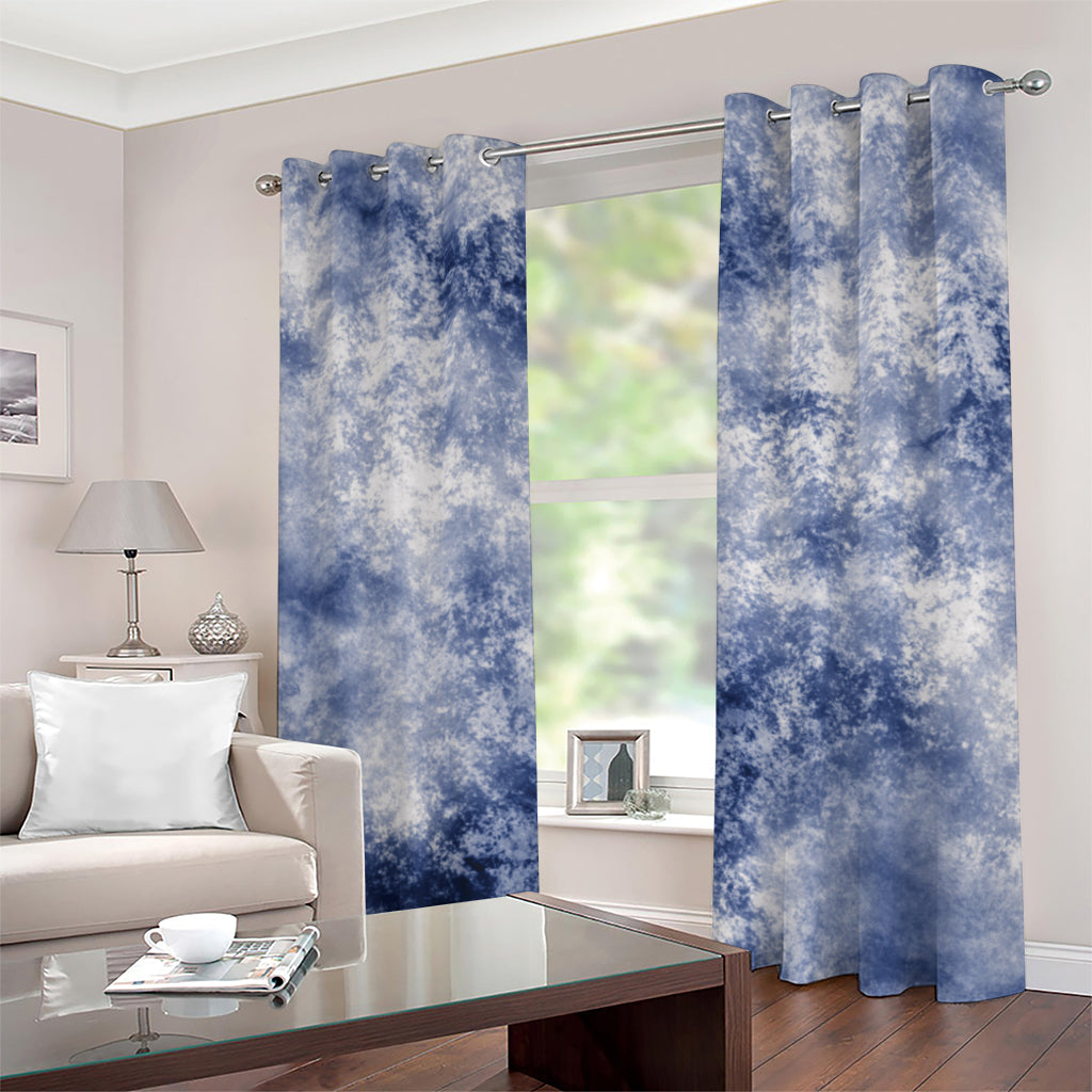 White And Blue Acid Wash Tie Dye Print Grommet Curtains
