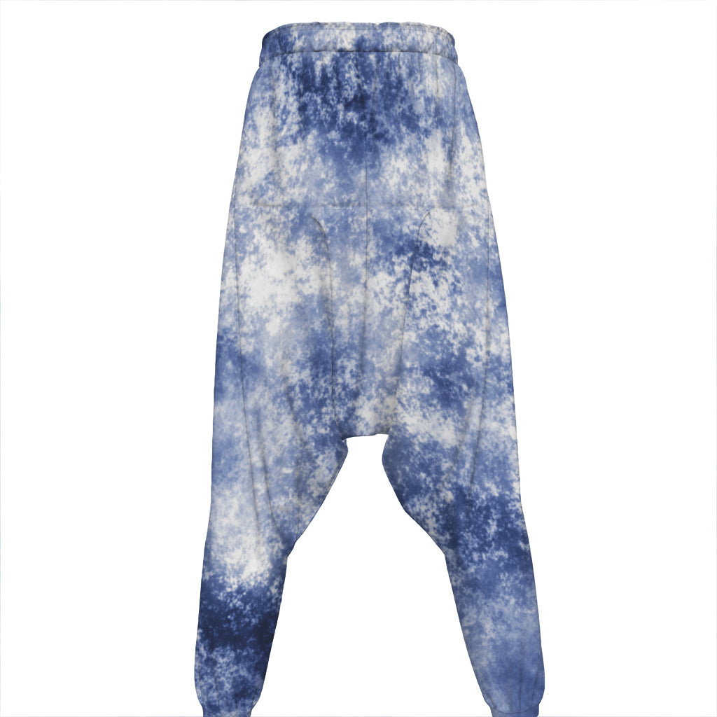 White And Blue Acid Wash Tie Dye Print Hammer Pants
