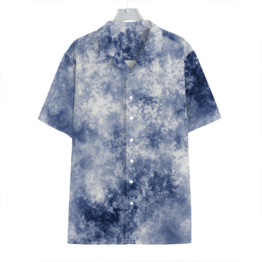 White And Blue Acid Wash Tie Dye Print Hawaiian Shirt