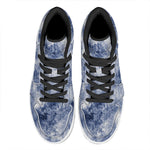 White And Blue Acid Wash Tie Dye Print High Top Leather Sneakers