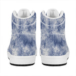 White And Blue Acid Wash Tie Dye Print High Top Leather Sneakers