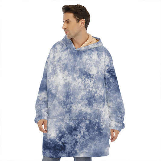 White And Blue Acid Wash Tie Dye Print Hoodie Blanket