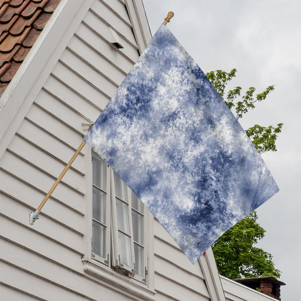 White And Blue Acid Wash Tie Dye Print House Flag