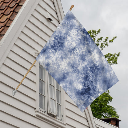 White And Blue Acid Wash Tie Dye Print House Flag
