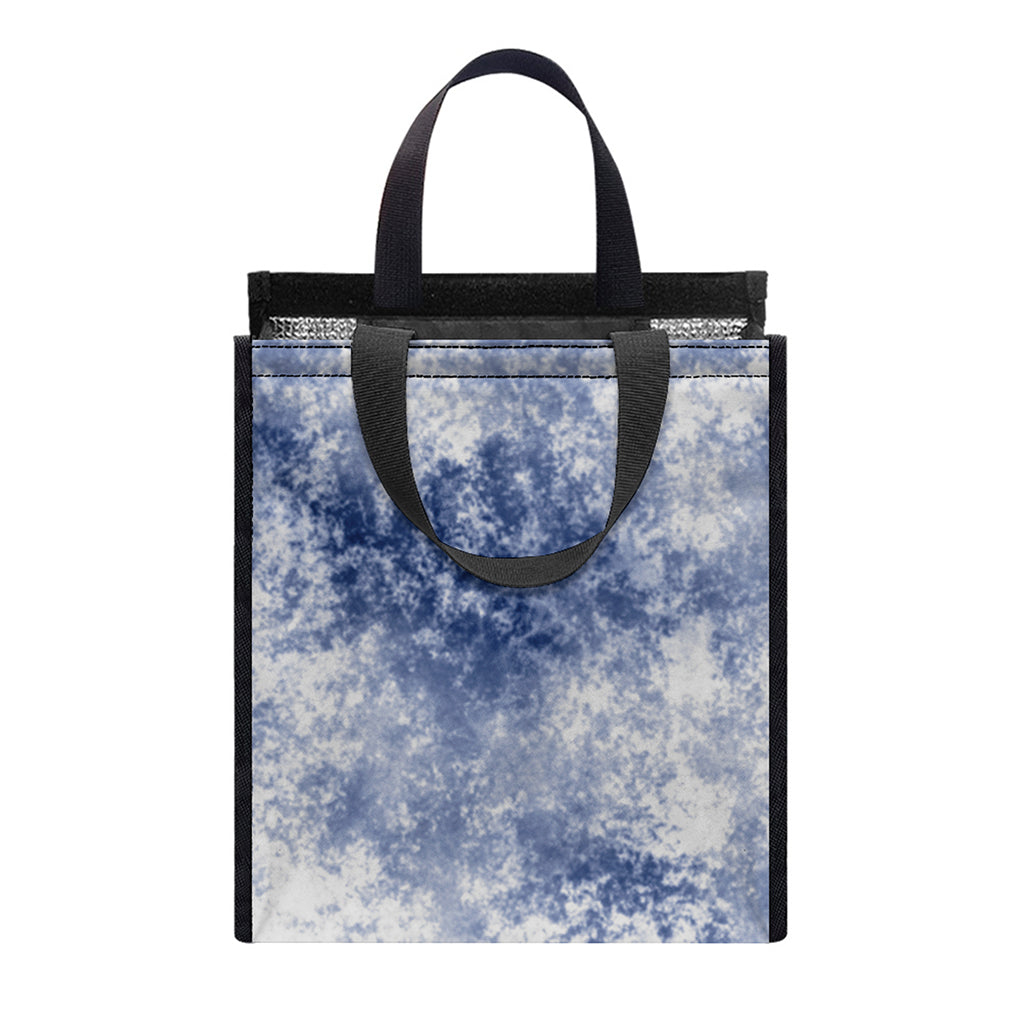 White And Blue Acid Wash Tie Dye Print Insulated Lunch Tote