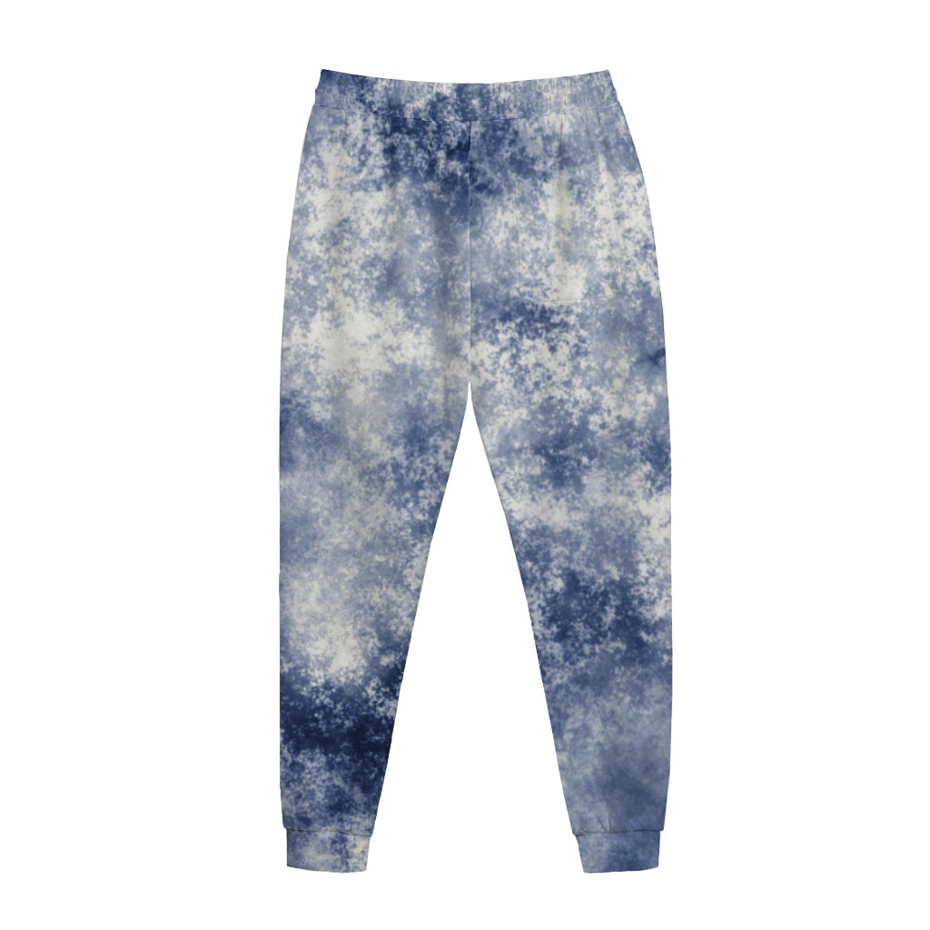 White And Blue Acid Wash Tie Dye Print Jogger Pants