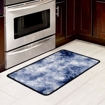 White And Blue Acid Wash Tie Dye Print Kitchen Mat