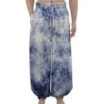 White And Blue Acid Wash Tie Dye Print Lantern Pants