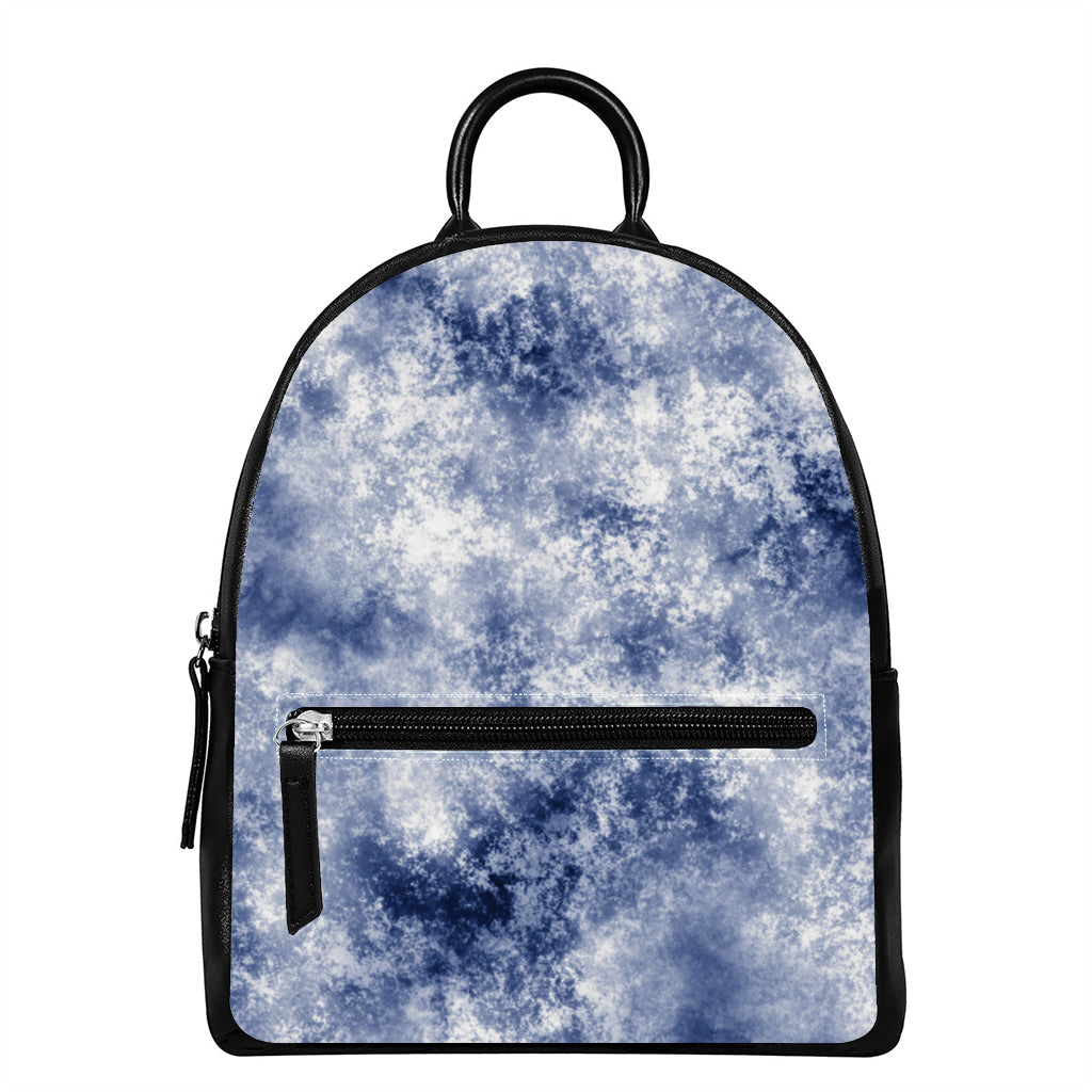 White And Blue Acid Wash Tie Dye Print Leather Backpack