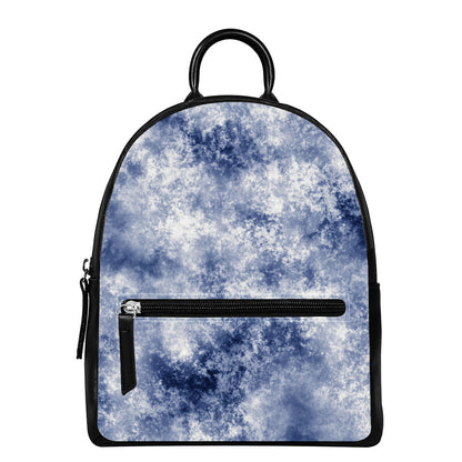 White And Blue Acid Wash Tie Dye Print Leather Backpack
