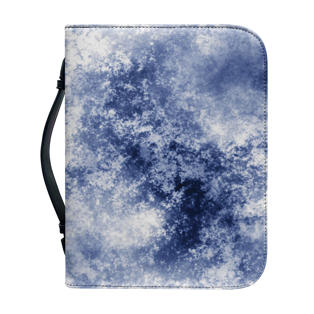 White And Blue Acid Wash Tie Dye Print Leather Bible Cover