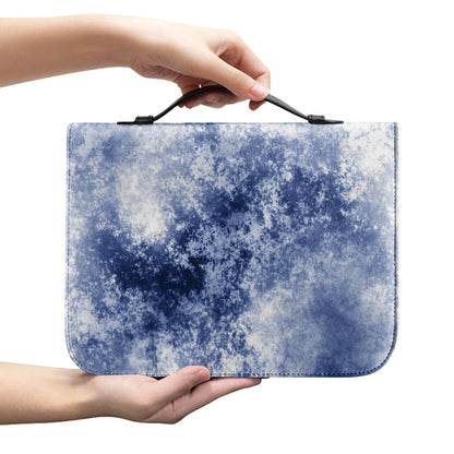 White And Blue Acid Wash Tie Dye Print Leather Bible Cover