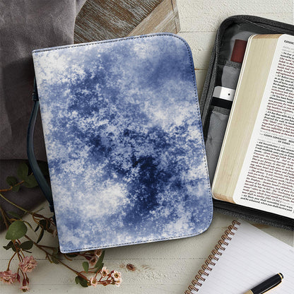 White And Blue Acid Wash Tie Dye Print Leather Bible Cover