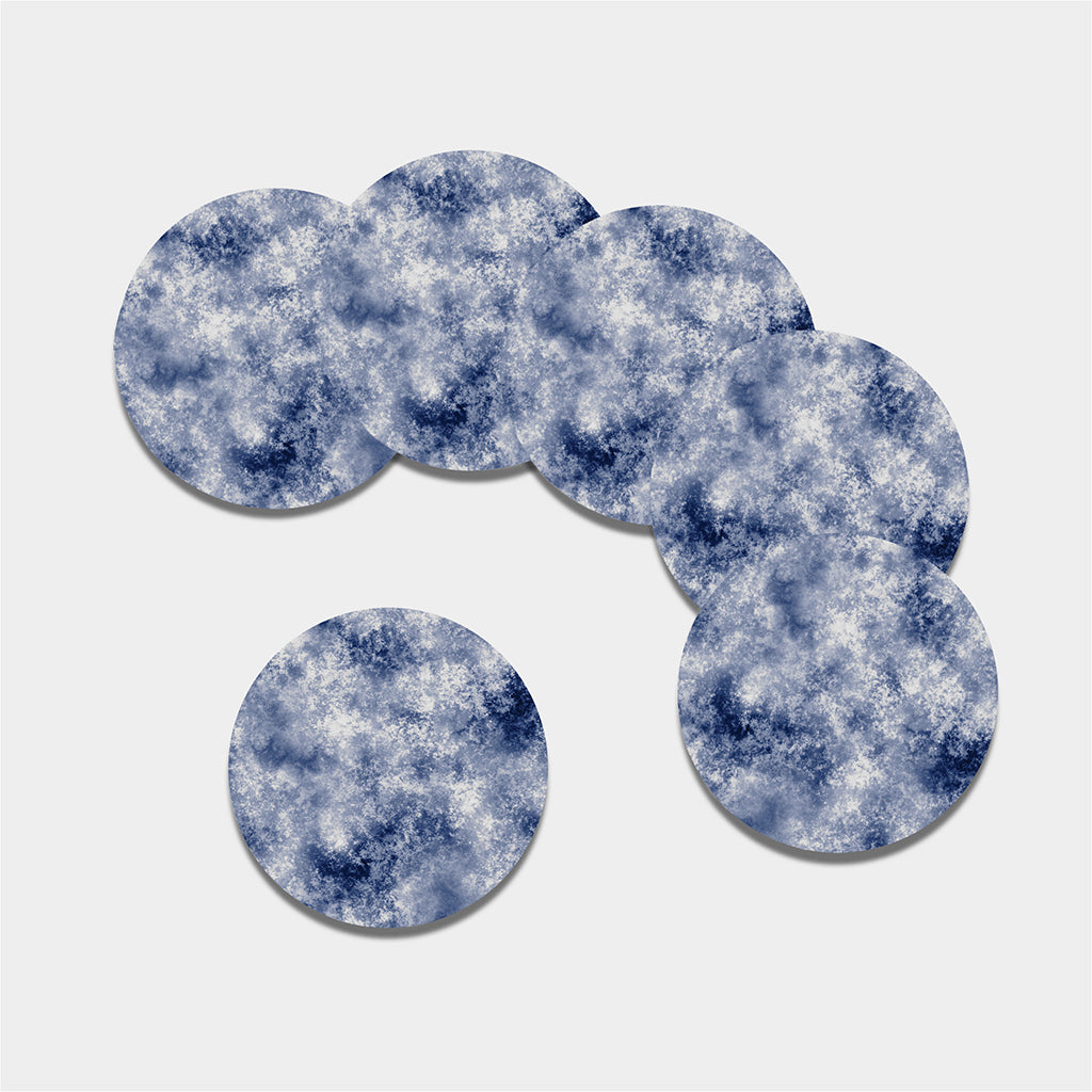 White And Blue Acid Wash Tie Dye Print Leather Coaster Set