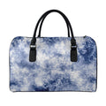 White And Blue Acid Wash Tie Dye Print Leather Duffel Bag