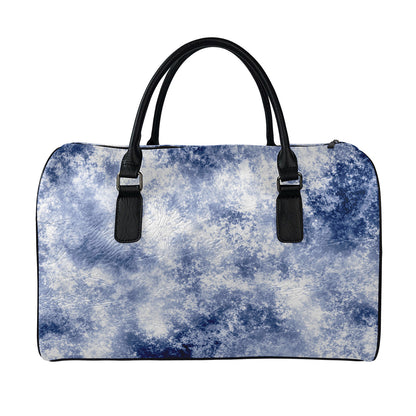 White And Blue Acid Wash Tie Dye Print Leather Duffle Bag