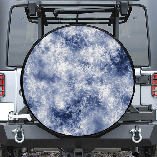 White And Blue Acid Wash Tie Dye Print Leather Spare Tire Cover