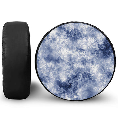 White And Blue Acid Wash Tie Dye Print Leather Spare Tire Cover