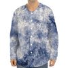 White And Blue Acid Wash Tie Dye Print Long Sleeve Baseball Jersey