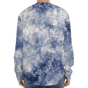 White And Blue Acid Wash Tie Dye Print Long Sleeve Baseball Jersey