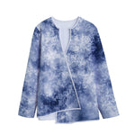 White And Blue Acid Wash Tie Dye Print Long Sleeve Short Coat