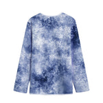 White And Blue Acid Wash Tie Dye Print Long Sleeve Short Coat