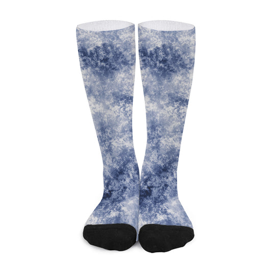 White And Blue Acid Wash Tie Dye Print Long Socks